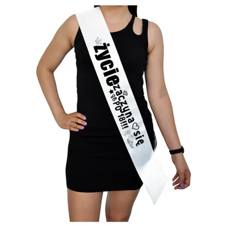 Szarfa BIAŁA Osiemnastka Życie zaczyna się po 18